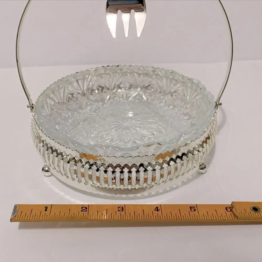 Silver Plated The Windsor Range Glass Bowl And Fork Set Mayfair London